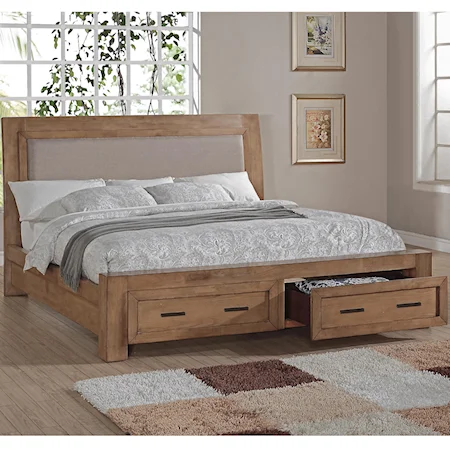 King Storage Bed with Upholstered Headboard and 2 Drawers